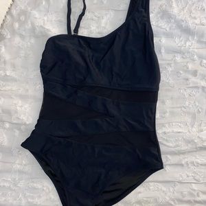 Black mesh one-piece